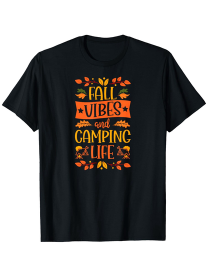Men's Graphic T-Shirt Fall Vibes And Camping Life Surrounded By Leaves Pumpkin And Campfire Elements