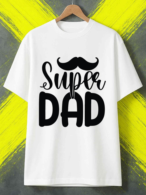 Men's Graphic T-Shirt Super Dad Black Moustache Graphic Surrounding Handwritten Typography T Shirt