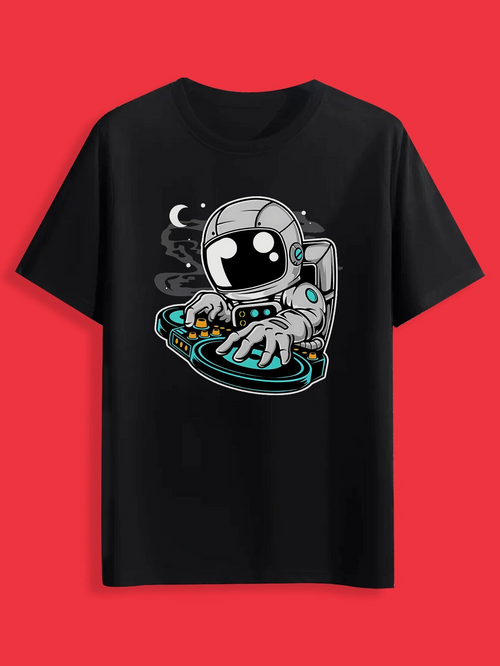 Men's Graphic T-Shirt Dreamy Moonlit Pool With Whimsical Astronaut And Playful Octopus