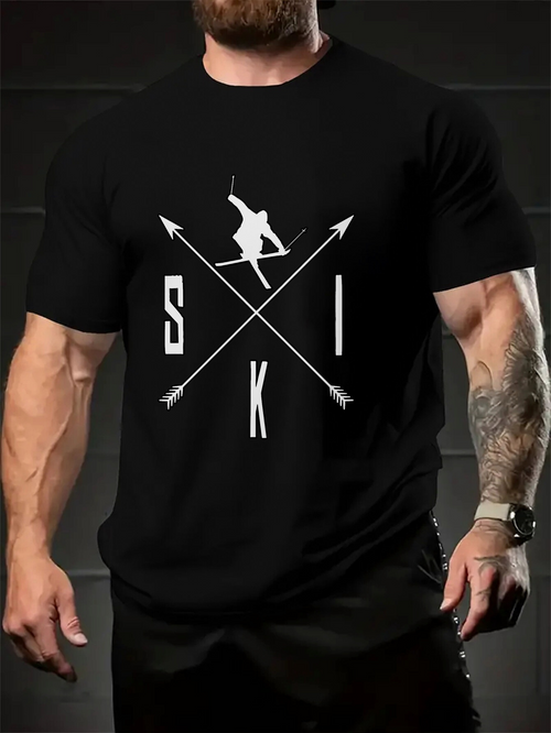Men's Graphic T-Shirt Crossed Arrows With Upright Ski Jumper Between Bold Letters Ski