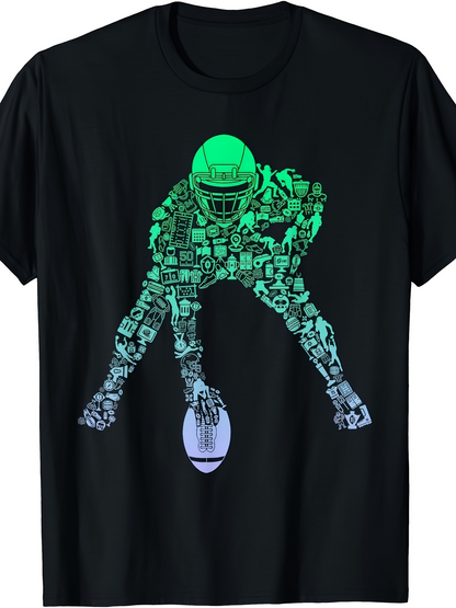 Men's Graphic T-Shirt Neon Glow With Small Objects Forming Rugby Player