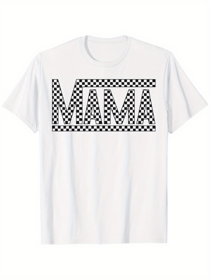 Men's Graphic T-Shirt Checkered Monochrome Blocks Framing Bold Lettering Mama