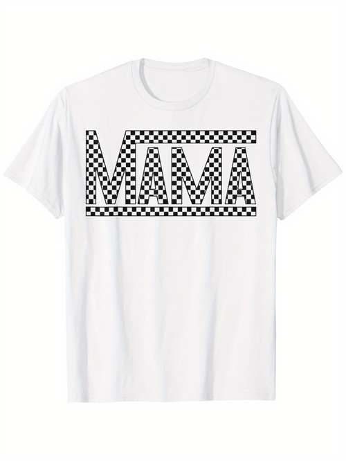 Men's Graphic T-Shirt Checkered Monochrome Blocks Framing Bold Lettering Mama