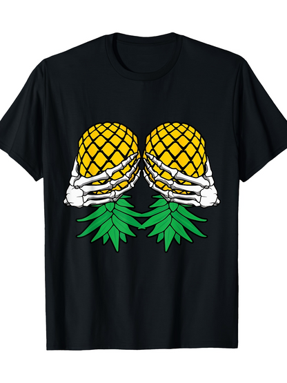Men's Graphic T-Shirt Skeleton Hands Holding Fresh Yellow Pineapple Graphic Pineapple