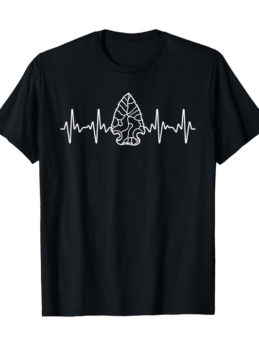 Men's Graphic T-Shirt Heartbeat Line With Ancient Arrowhead Symbol Among Pulse Waves