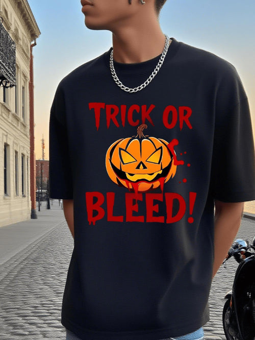 Men's Graphic T-Shirt Trick Or Bleed Glowing Halloween Pumpkin With Blood Stains