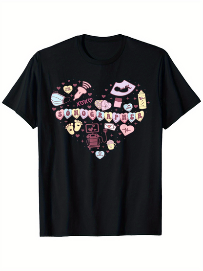 Men's Graphic T-Shirt Sweet Pastel Hearts With Cartoon Icons In Playful Arrangement Heart