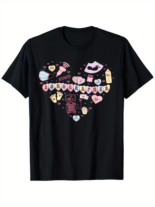 Men's Graphic T-Shirt Sweet Pastel Hearts With Cartoon Icons In Playful Arrangement Heart