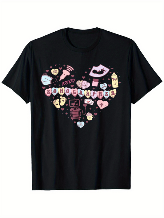 Men's Graphic T-Shirt Sweet Pastel Hearts With Cartoon Icons In Playful Arrangement Heart