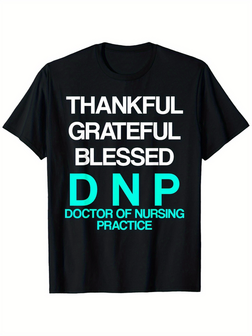 Men's Graphic T-Shirt Thankful Grateful Blessed With Blue Lettering On Black T Shirt