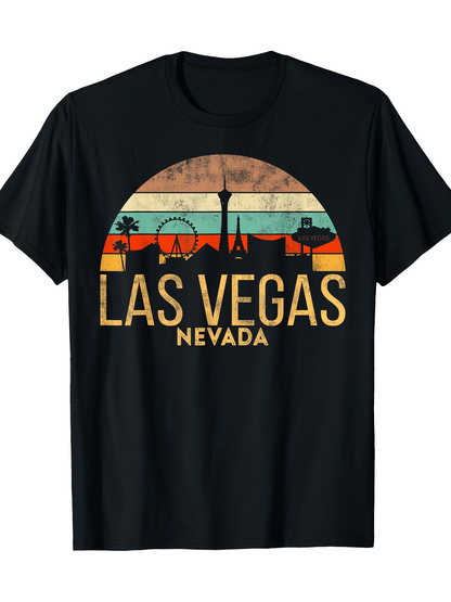 Men's Graphic T-Shirt Sunset Desert Horizon With Iconic Casinos And Palms Las Vegas