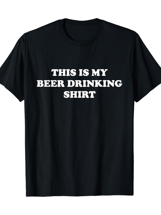 Men's Graphic T-Shirt This Is My Beer Drinking Shirt Bold White Text On Black Cotton T Shirt