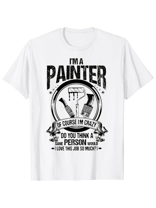 Men's Graphic T-Shirt Im A Painter With Brushes Surrounded By Banners Splash Effects Circle