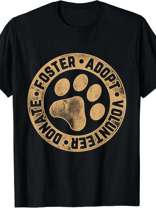 Men's Graphic T-Shirt Donate Volunteer Foster Adopt Circular Badge With Golden Pawprint
