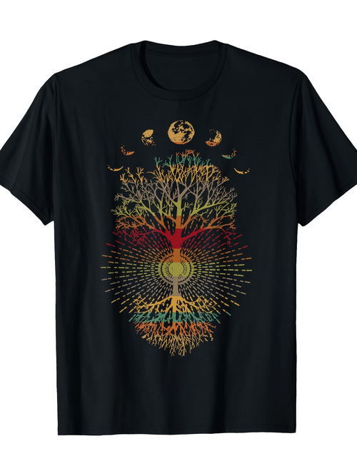 Men's Graphic T-Shirt Radiant Celestial Patterns With Spreading Roots And Branches Tree
