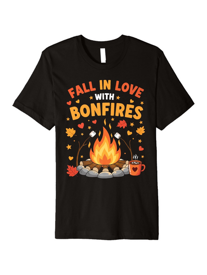 Men's Graphic T-Shirt Fall In Love With Bright Flames Autumn Leaves Hot Drink Bonfire