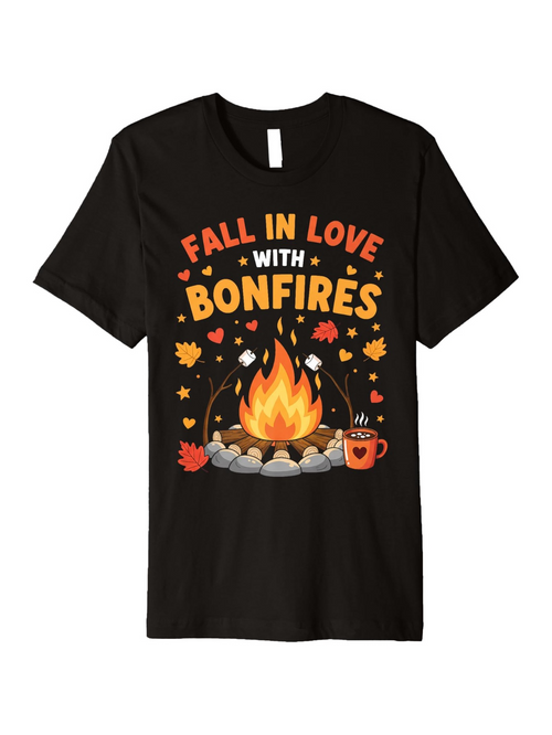 Men's Graphic T-Shirt Fall In Love With Bright Flames Autumn Leaves Hot Drink Bonfire