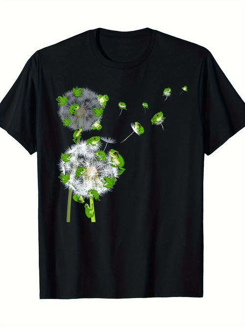 Men's Graphic T-Shirt Green Leaves Floating Among Airy Dandelion Fluffy Seeds