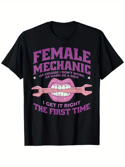 Men's Graphic T-Shirt Female Mechanic Pink Lips With Wrench On Bold Graphic Statement Shirt