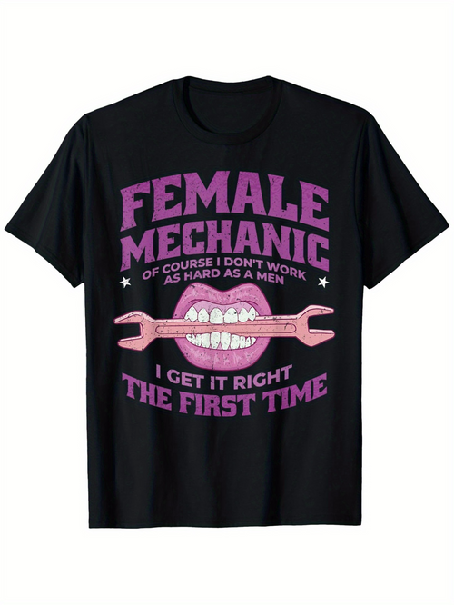 Men's Graphic T-Shirt Female Mechanic Pink Lips With Wrench On Bold Graphic Statement Shirt