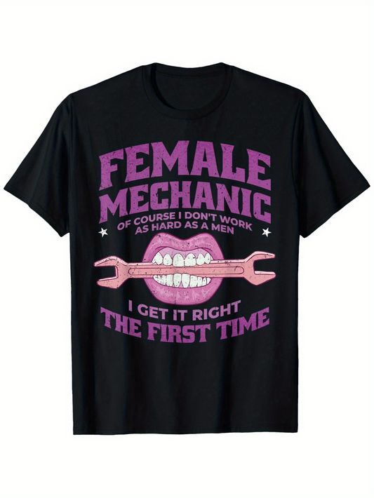Men's Graphic T-Shirt Female Mechanic Pink Lips With Wrench On Bold Graphic Statement Shirt