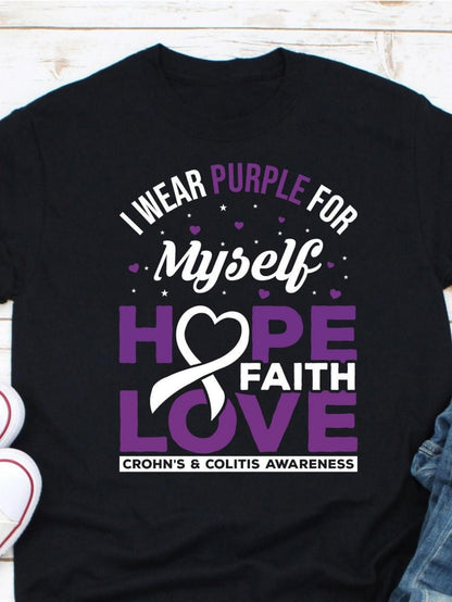 Men's Graphic T-Shirt I Wear Purple For Myself Hope Faith Love Crohns Colitis Awareness Text With Purple Ribbon