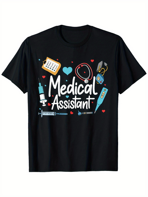 Men's Graphic T-Shirt Medical Assistant With Colorful Medical Tools Surrounding Stethoscope And Syringe