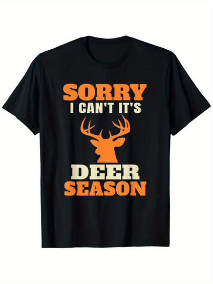 Men's Graphic T-Shirt Sorry I Cant Its Deer Season Bold Typography With Silhouette Orange Deer Head