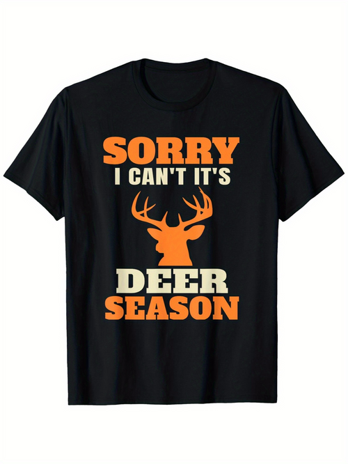 Men's Graphic T-Shirt Sorry I Cant Its Deer Season Bold Typography With Silhouette Orange Deer Head
