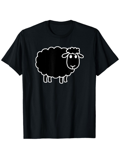 Men's Graphic T-Shirt Cartoon White Line Art Happy Smiling Sheep Graphic Design Sheep