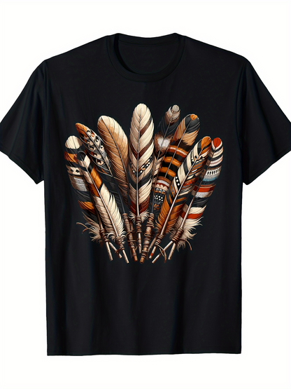 Men's Graphic T-Shirt Natural Patterned Feathers Arranged In A Cluster Under Soft Light Feather