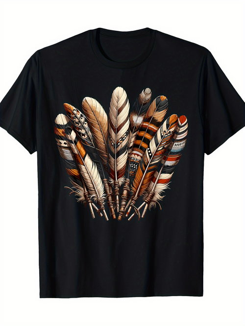 Men's Graphic T-Shirt Natural Patterned Feathers Arranged In A Cluster Under Soft Light Feather