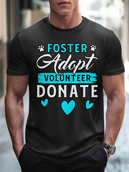 Men's Graphic T-Shirt Foster Adopt Volunteer Donate Blue Hearts And Playful Paw Prints Design