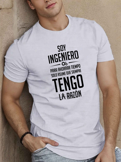Men's Graphic T-Shirt Mens Funny Spanish Engineer Slogan T-Shirt - Time Engineering Humor Black Crew Neck Casual Summer Top Machine Washable for Training & Outdoor - Gift for Engineers & Spanish Speakers (Regula