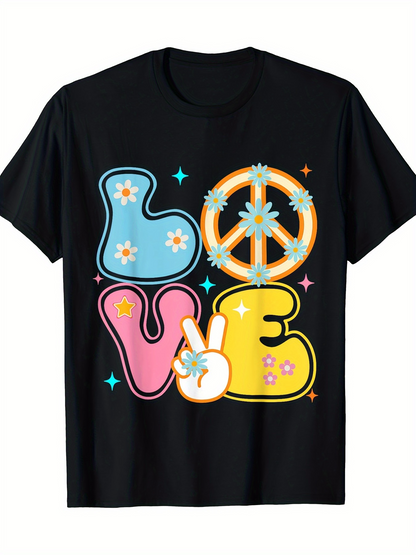 Men's Graphic T-Shirt Playful Peace And Flower Power Shaped Text Love