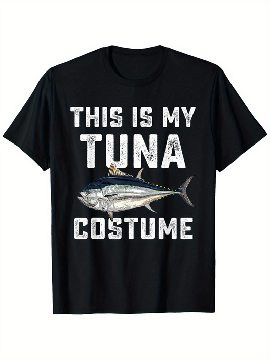 Men's Graphic T-Shirt This Is My Tuna Costume With Realistic Silvery Fish And Black Short Sleeve Shirt Tuna