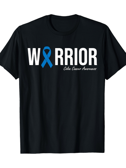 Men's Graphic T-Shirt Warrior Blue Ribbon Colon Cancer Awareness Courage T Shirt