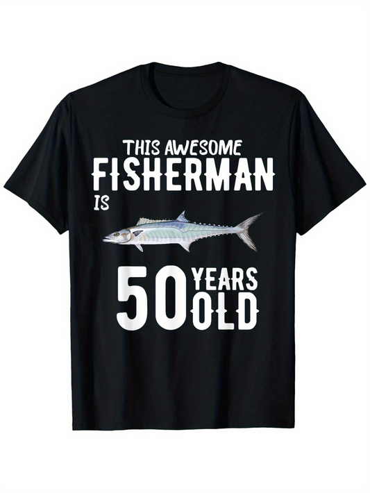 Men's Graphic T-Shirt This Awesome Fisherman Is Fifty Years Old With Silver Fish Graphic