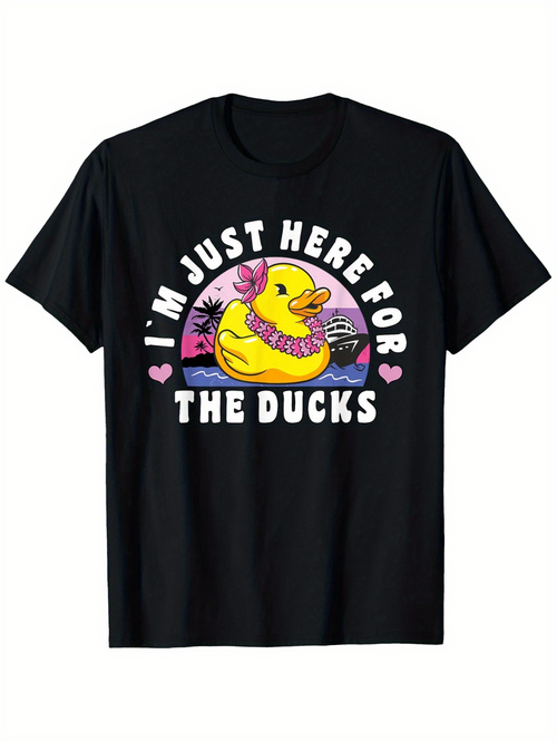 Men's Graphic T-Shirt Im Just Here For The Ducks In Pink Tropical Sunset Duck