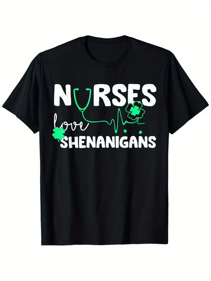 Men's Graphic T-Shirt Nurses Love Shenanigans With Shamrock And Green Stethoscope Graphic T Shirt