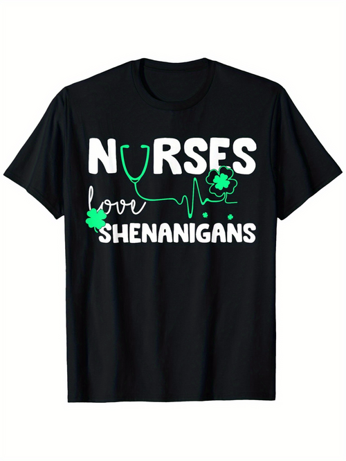 Men's Graphic T-Shirt Nurses Love Shenanigans With Shamrock And Green Stethoscope Graphic T Shirt