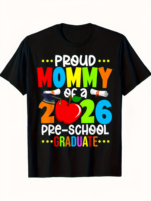 Men's Graphic T-Shirt Proud Mommy Graduate Of Preschool Colorful Apple Design T Shirt