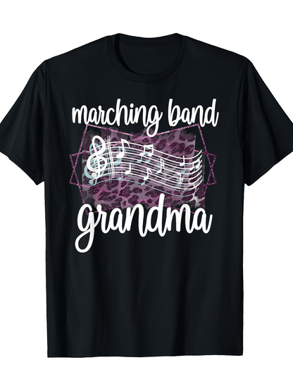 Men's Graphic T-Shirt Marching Band Grandma With Musical Notes On Abstract Pattern T Shirt