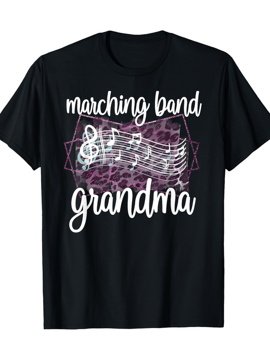 Men's Graphic T-Shirt Marching Band Grandma With Musical Notes On Abstract Pattern T Shirt