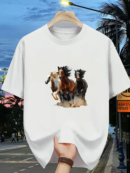 Men's Graphic T-Shirt Galloping Through Dusty Sunrise Plains With Majestic Three Horses