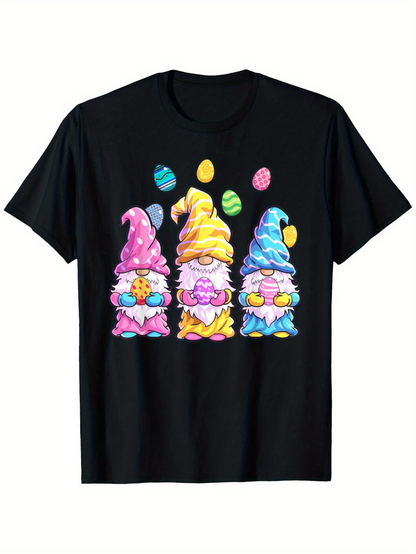 Men's Graphic T-Shirt Colorful Easter Eggs With Hats On Cute Gnome Trio