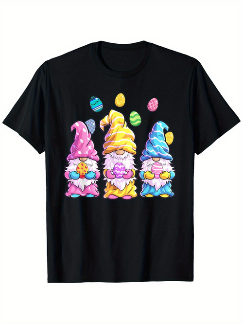 Men's Graphic T-Shirt Colorful Easter Eggs With Hats On Cute Gnome Trio