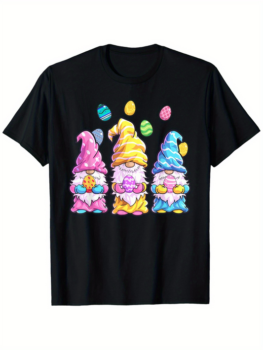 Men's Graphic T-Shirt Colorful Easter Eggs With Hats On Cute Gnome Trio