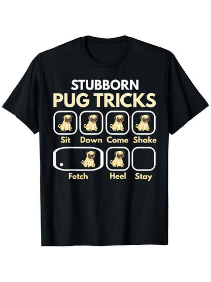 Men's Graphic T-Shirt Stubborn Pug Tricks Playful Icons In Light Cream With Cute Sitting Pug Dog