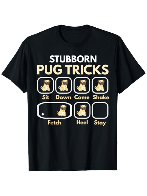 Men's Graphic T-Shirt Stubborn Pug Tricks Playful Icons In Light Cream With Cute Sitting Pug Dog